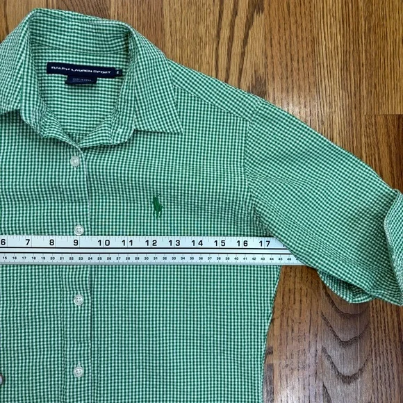 Ralph Lauren Sport Kelly Green Gingham Kids 3/4 Sleeve Button Down Shirt - Picture 3 of 6